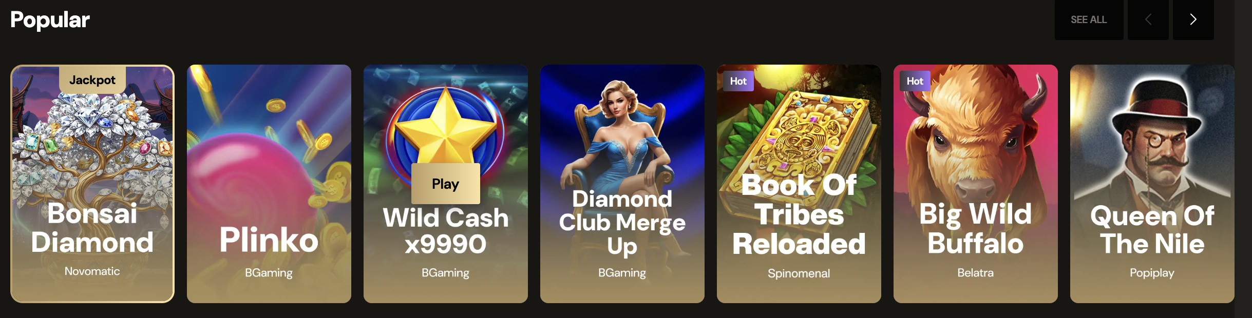 LuckyOnes Casino popular games lobby with jackpot and hot slot titles